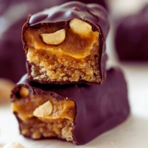 Homemade Unreal Dark Chocolate Caramel Peanut Nougat Bars