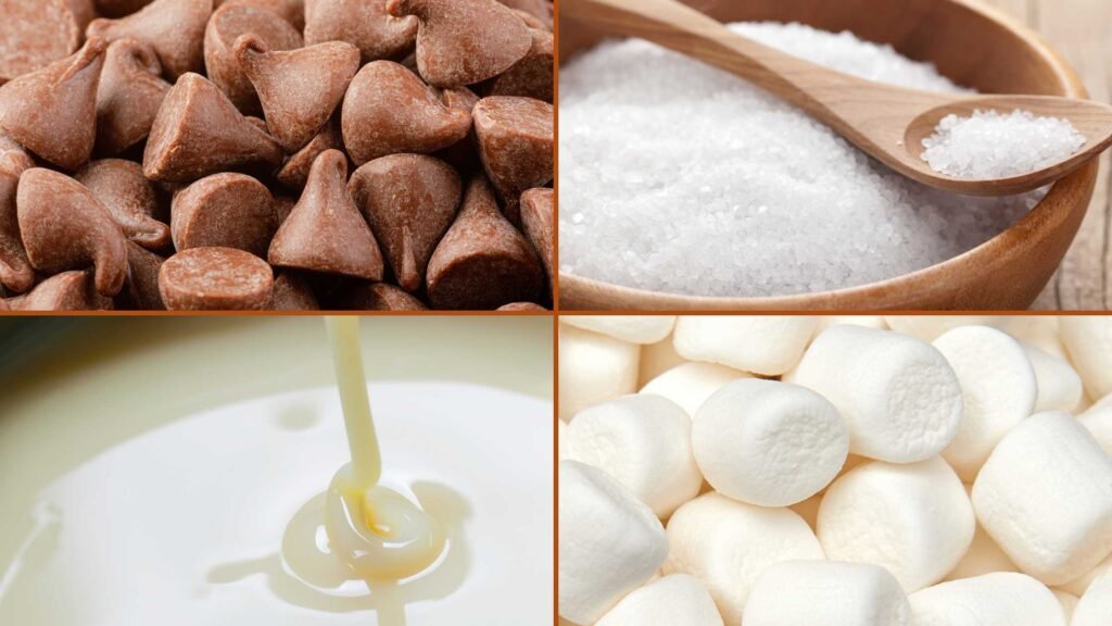 Ingredients for Chocolate Fudge Recipe with Marshmallow Fluff