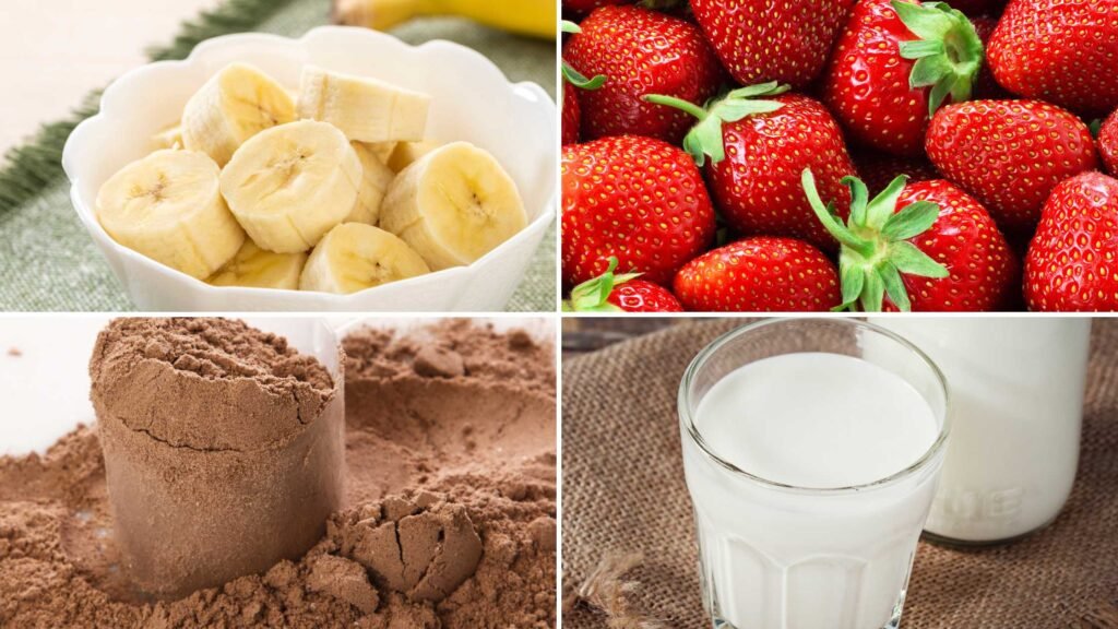 Ingredients for Strawberry Banana Chocolate Protein Smoothie Recipe