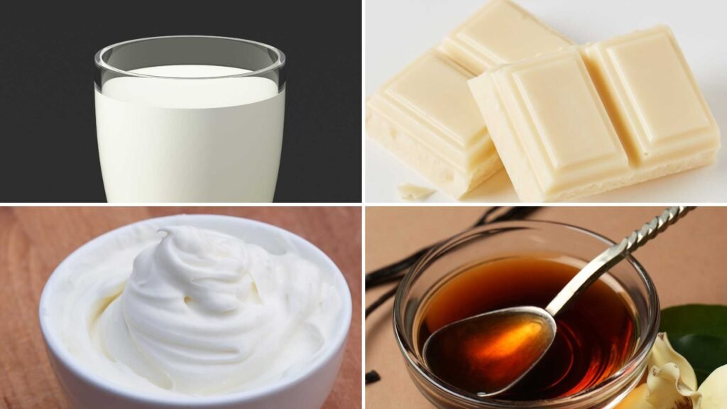 Ingredients for Iced White Chocolate Mocha with Strawberry Cold Foam
