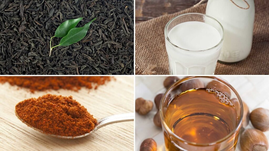 Ingredients for the Best Hazelnut Chocolate Milk Tea