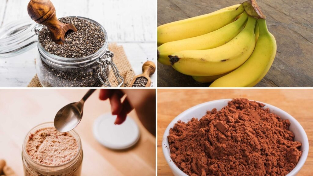 Ingredients for Chocolate Banana Peanut Butter Chia Pudding