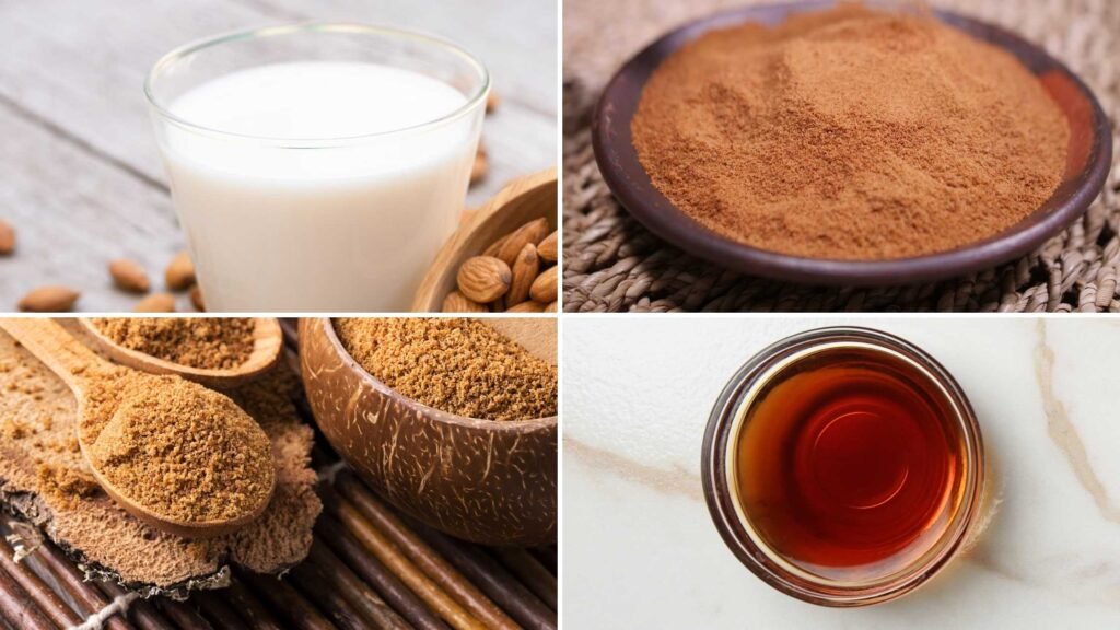Ingredients to Hot Chocolate with Cocoa Powder and Almond Milk