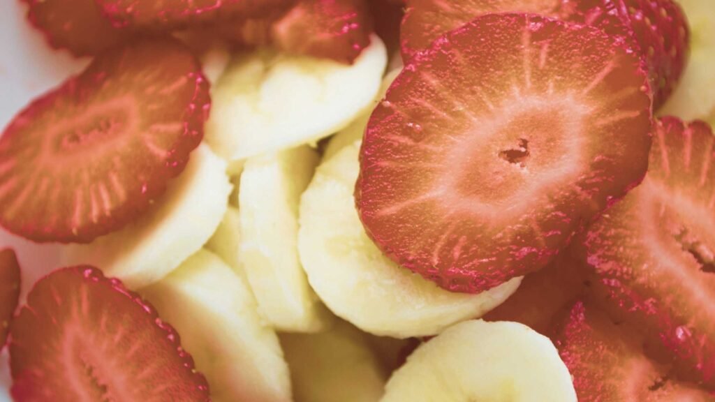 Banana and Strawberry slices to to Serve with Sugar-Free Chocolate Pudding