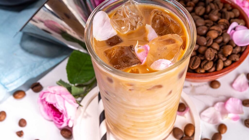 Iced vanilla lattes to serve with White Chocolate Cheesecake Stuffed Strawberries Recipe 