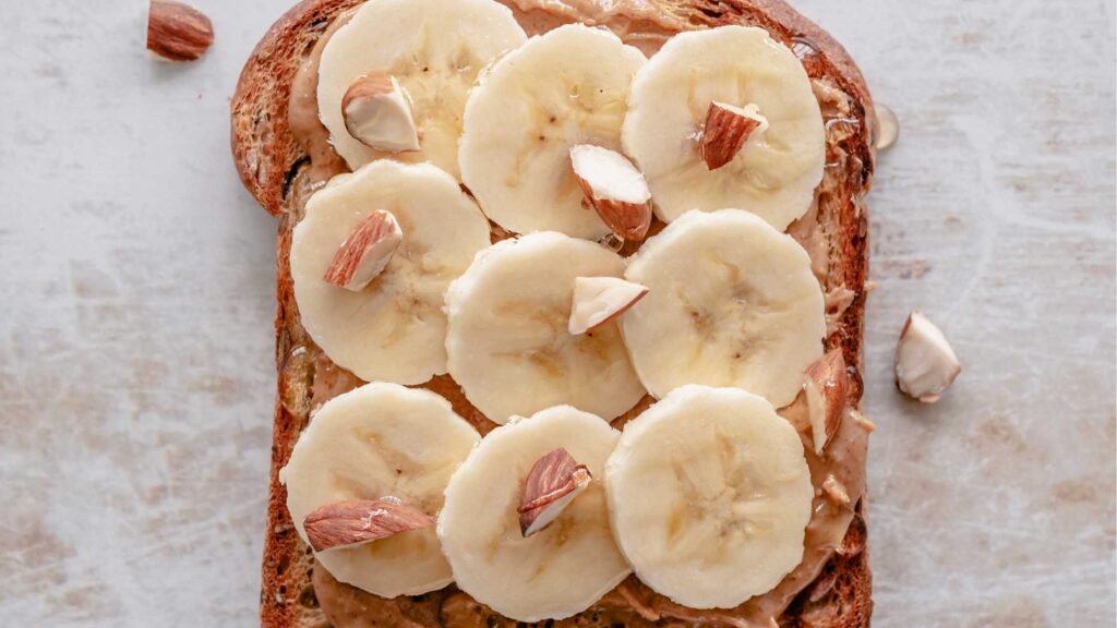 Almond butter toast with banana Cacao Turmeric Maca Hot Chocolate